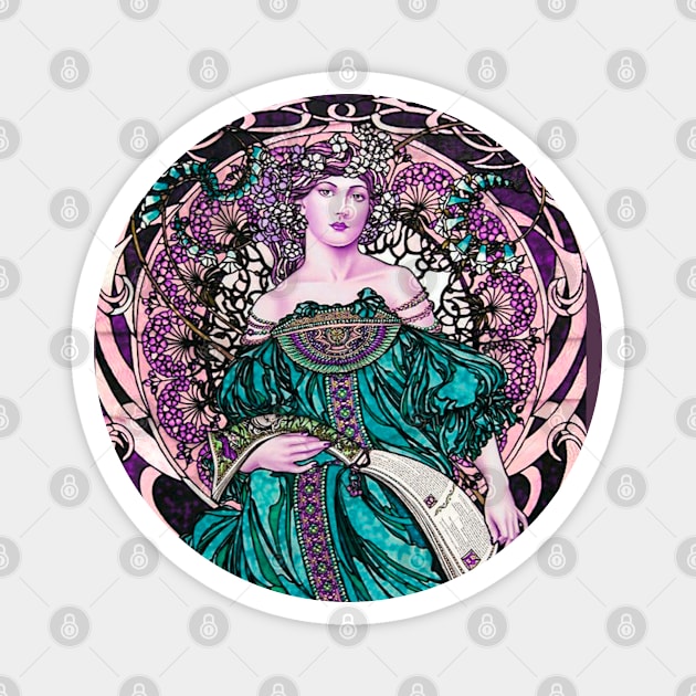 Vibrant Mucha Girl Magnet by All Thumbs